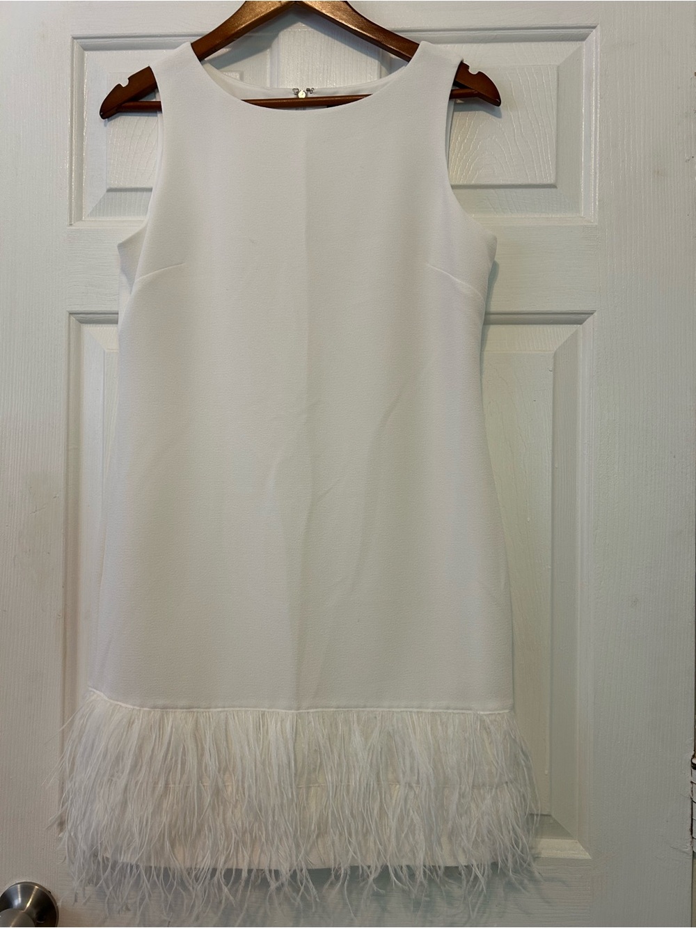 Karl Lagerfeld Cream Sleeveless Dress with Feather Trim